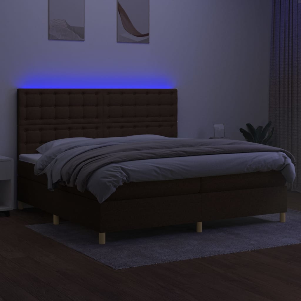 Barna szövet rugós és LED-es ágy matraccal 200x200 cm 4