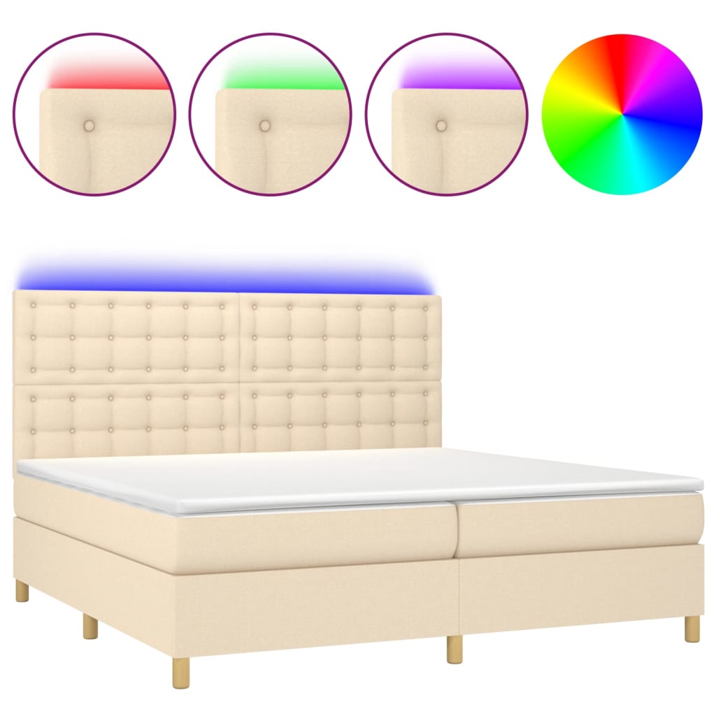 Krémszínű szövet rugós és LED-es ágy matraccal 200 x 200 cm 2
