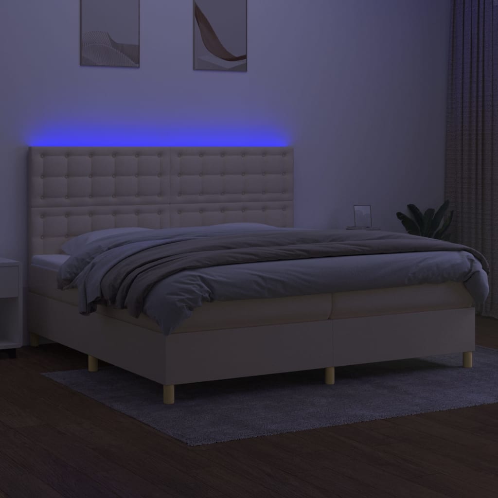 Krémszínű szövet rugós és LED-es ágy matraccal 200 x 200 cm 4