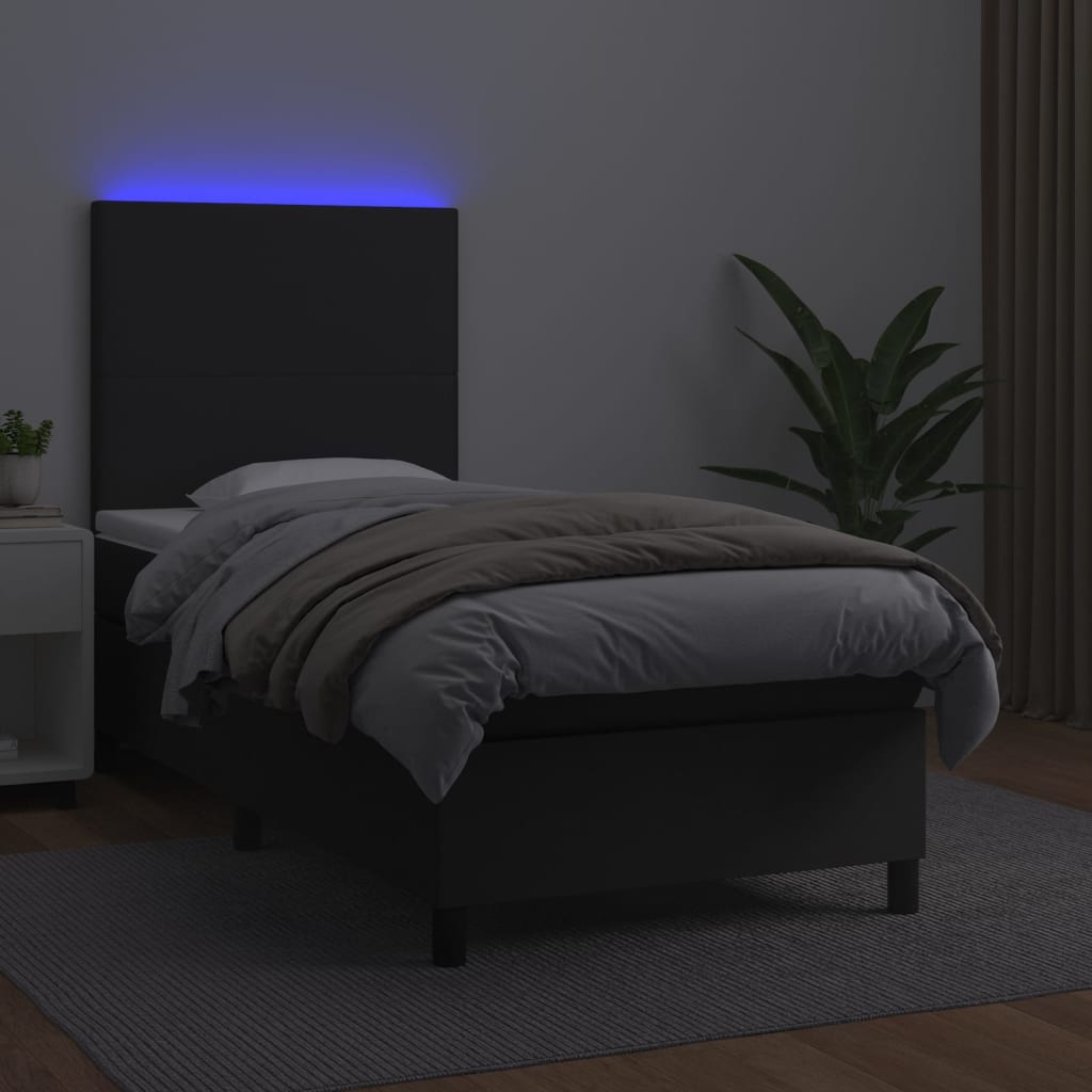 Fekete műbőr rugós ágy matraccal és LED-del 80 x 200 cm 4