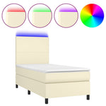 Krémszínű műbőr rugós ágy matraccal és LED-del 90x190 cm 2