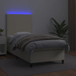 Krémszínű műbőr rugós ágy matraccal és LED-del 90x190 cm 3