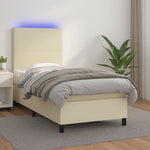 Krémszínű műbőr rugós ágy matraccal és LED-del 90x190 cm