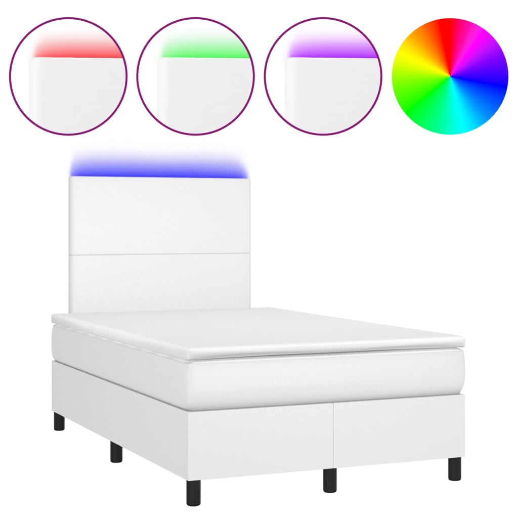 Fehér műbőr rugós ágy matraccal és LED-del 120x200 cm 2