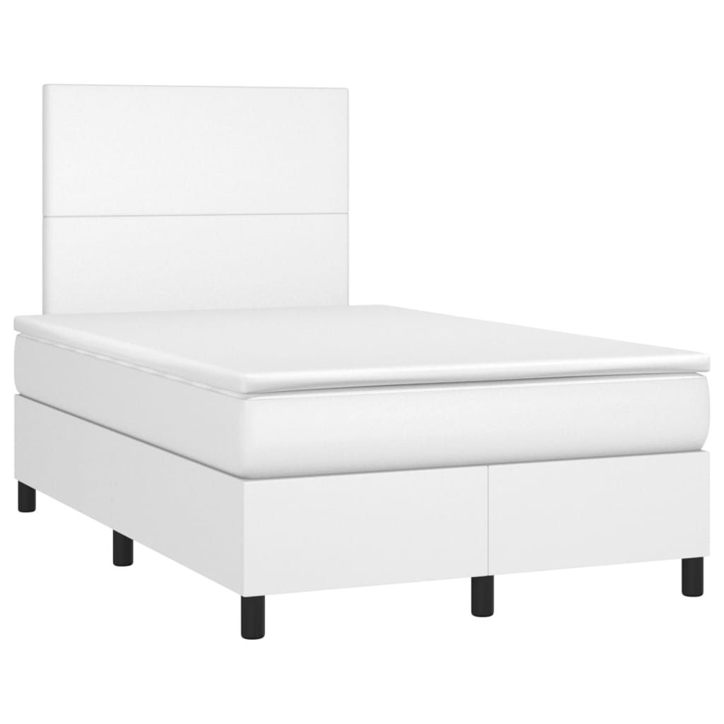 Fehér műbőr rugós ágy matraccal és LED-del 120x200 cm 3