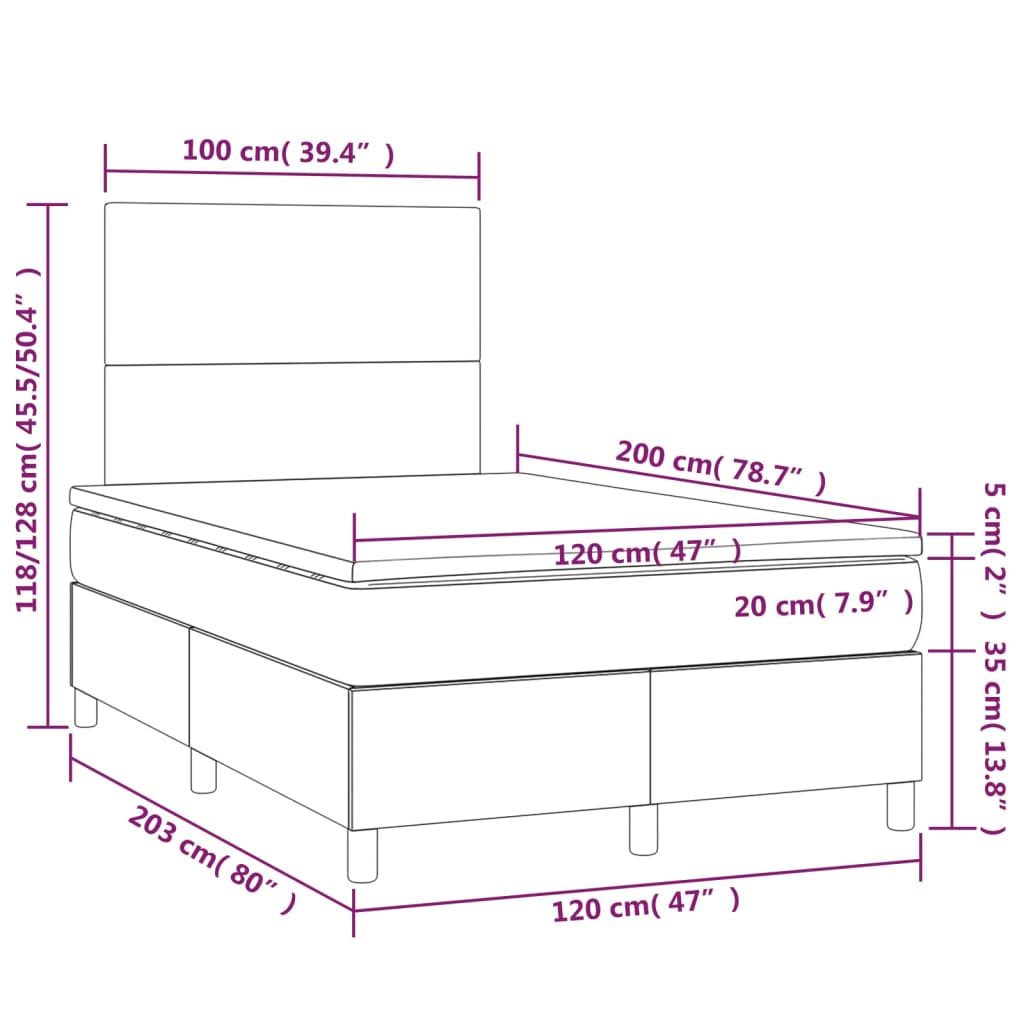Fehér műbőr rugós ágy matraccal és LED-del 120x200 cm 8