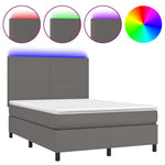 Szürke műbőr rugós ágy matraccal és LED-del 140x190 cm 2