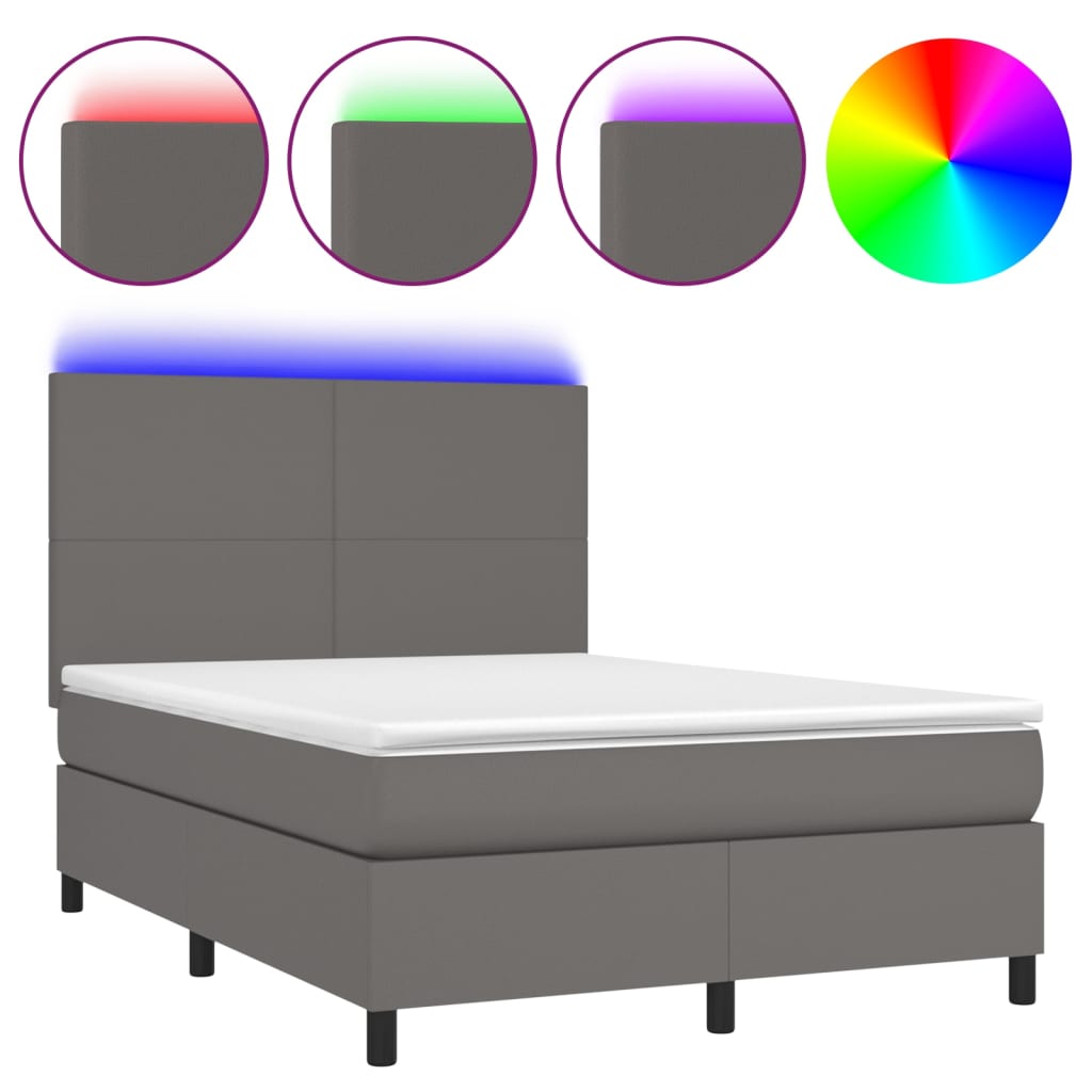 Szürke műbőr rugós ágy matraccal és LED-del 140x190 cm 2