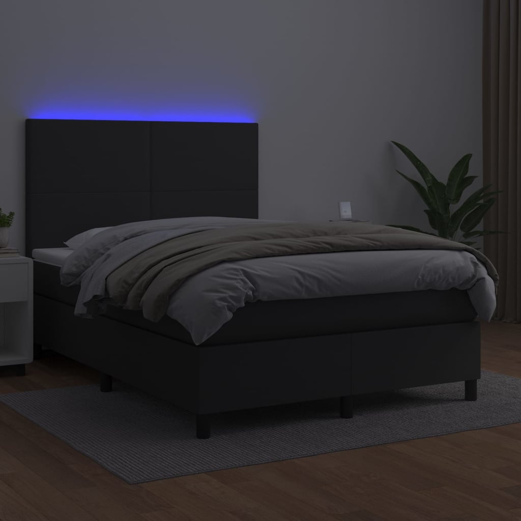 Fekete műbőr rugós ágy matraccal és LED-del 140x200 cm 4