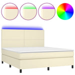 Krémszínű műbőr rugós ágy matraccal és LED-del 160x200 cm 2