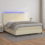 Krémszínű műbőr rugós ágy matraccal és LED-del 160x200 cm