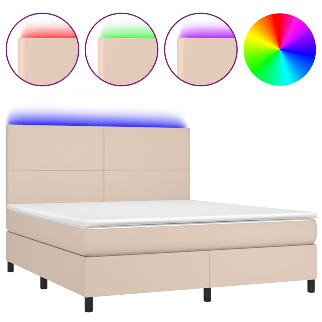 Cappuccino színű műbőr rugós ágy matraccal és LED-del 160x200cm 2