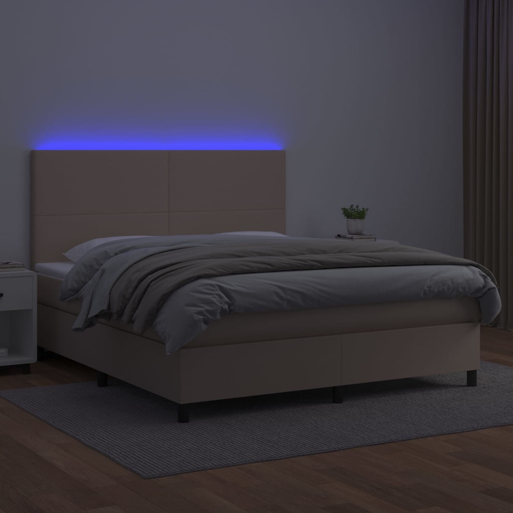 Cappuccino színű műbőr rugós ágy matraccal és LED-del 160x200cm 3