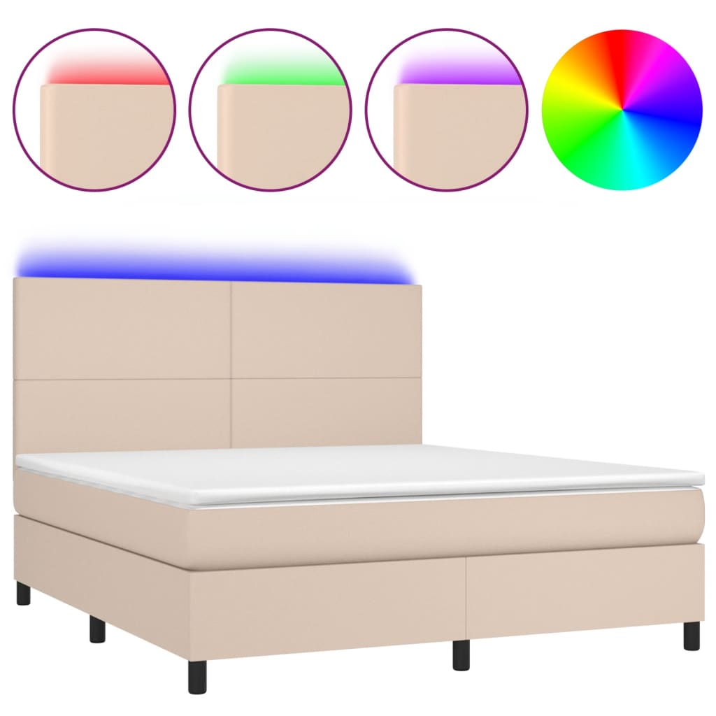 Cappuccino színű műbőr rugós ágy matraccal és LED-del 180x200cm 2