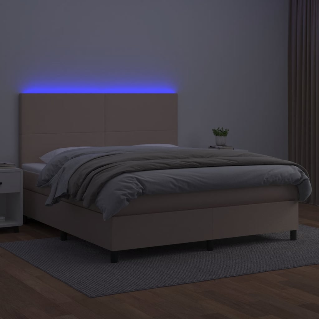 Cappuccino színű műbőr rugós ágy matraccal és LED-del 180x200cm 4