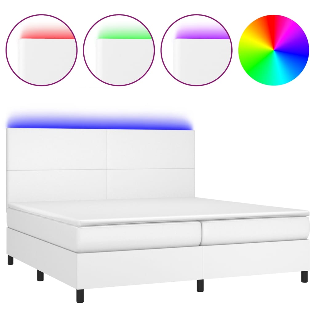 Fehér műbőr rugós ágy matraccal és LED-del 200x200 cm 2