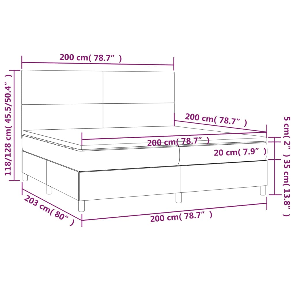 Fehér műbőr rugós ágy matraccal és LED-del 200x200 cm 8