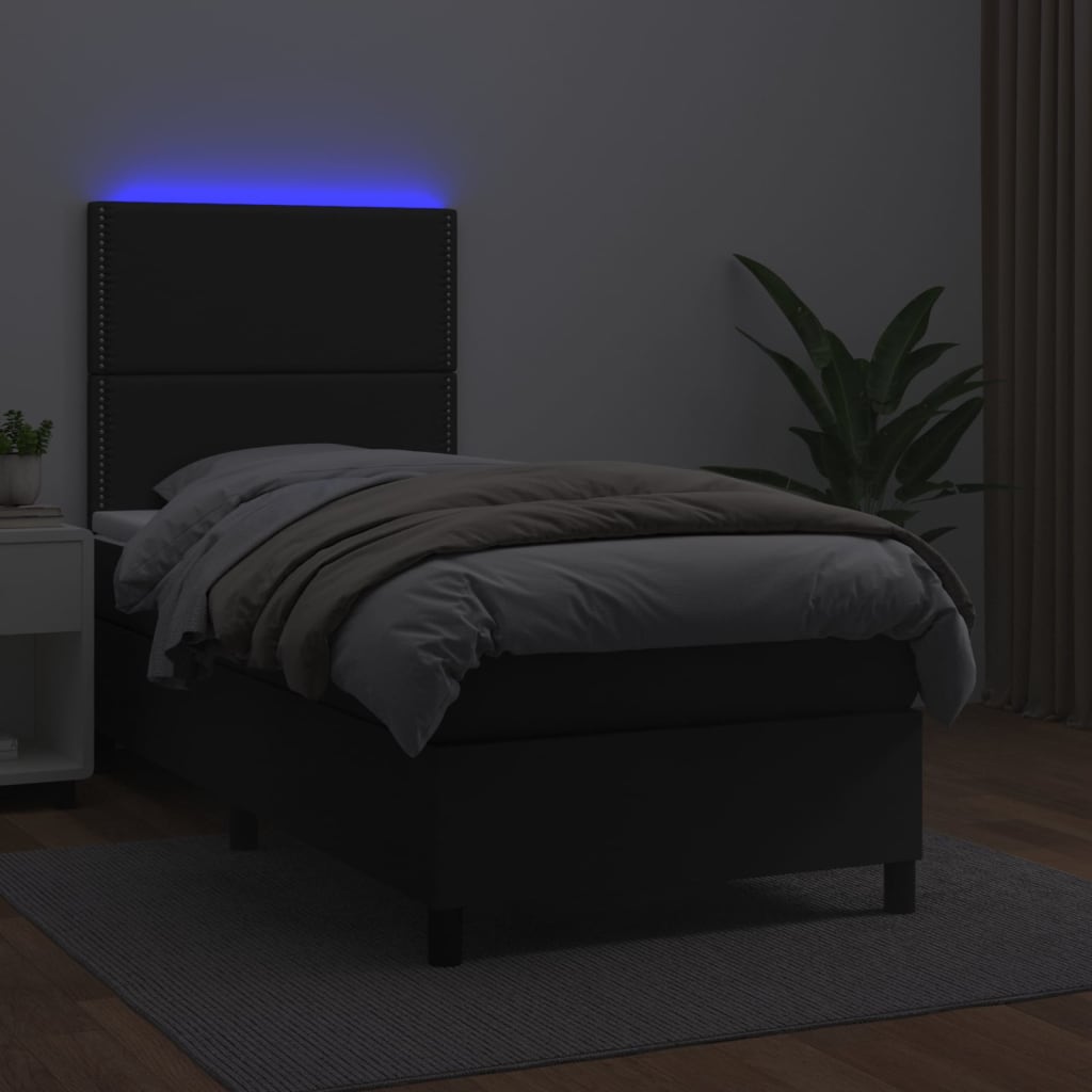 Fekete műbőr rugós ágy matraccal és LED-del 100x200 cm 4
