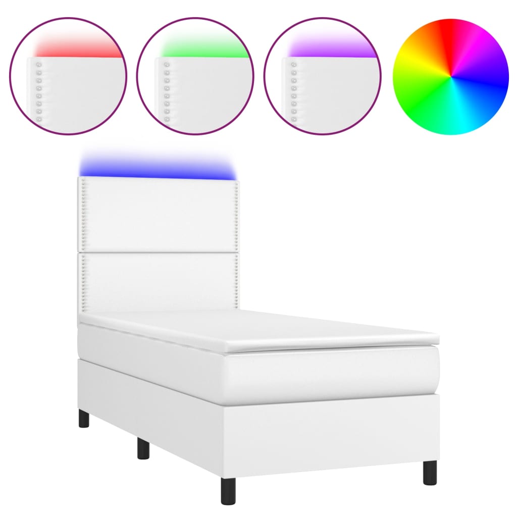 Fehér műbőr rugós ágy matraccal és LED-del 100x200 cm 2