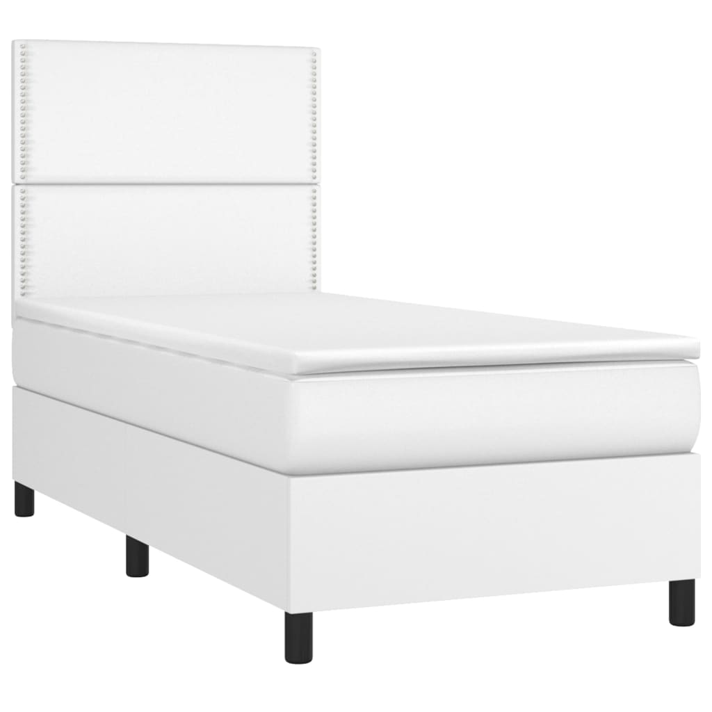 Fehér műbőr rugós ágy matraccal és LED-del 100x200 cm 3