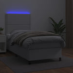 Fehér műbőr rugós ágy matraccal és LED-del 100x200 cm 4