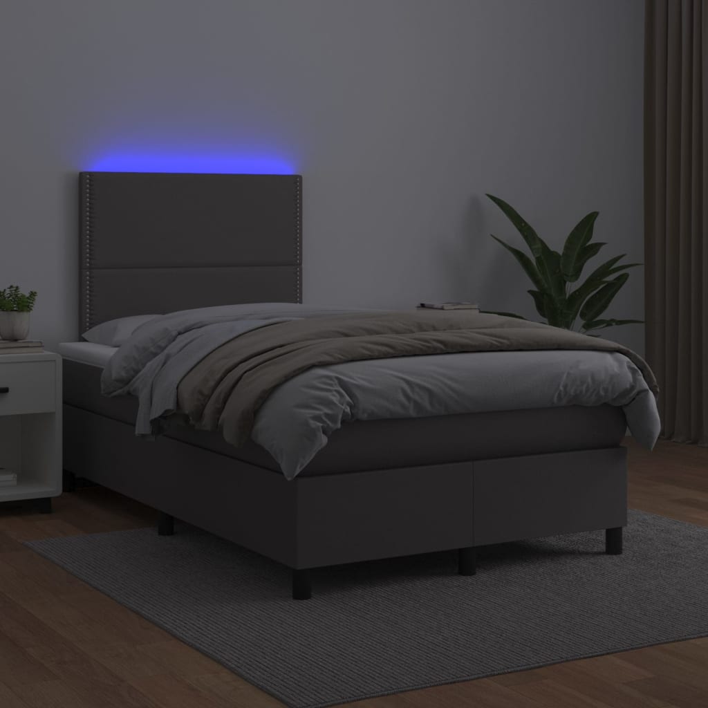 Szürke műbőr rugós ágy matraccal és LED-del 120x200 cm 4