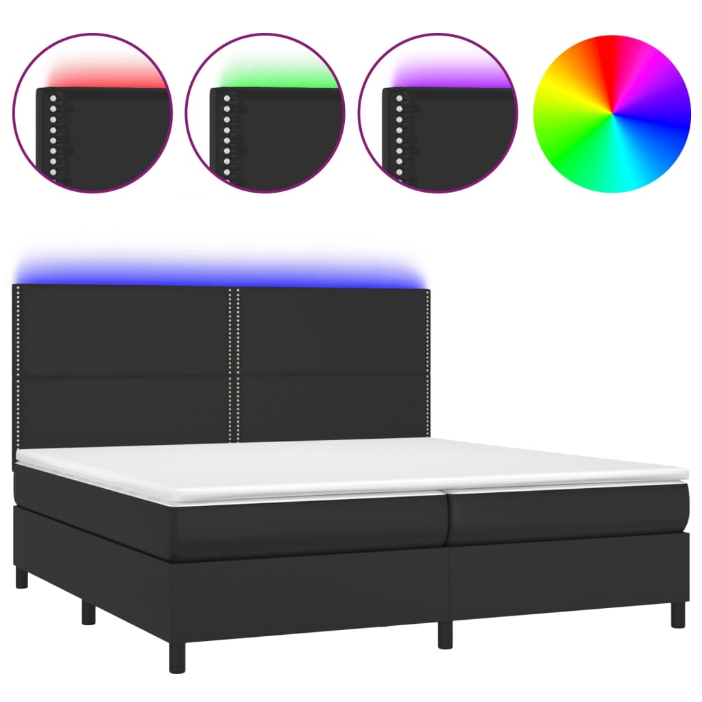 Fehér műbőr rugós ágy matraccal és LED-del 200x200 cm 2