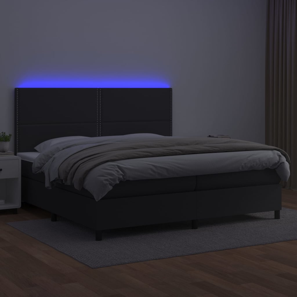 Fehér műbőr rugós ágy matraccal és LED-del 200x200 cm 4