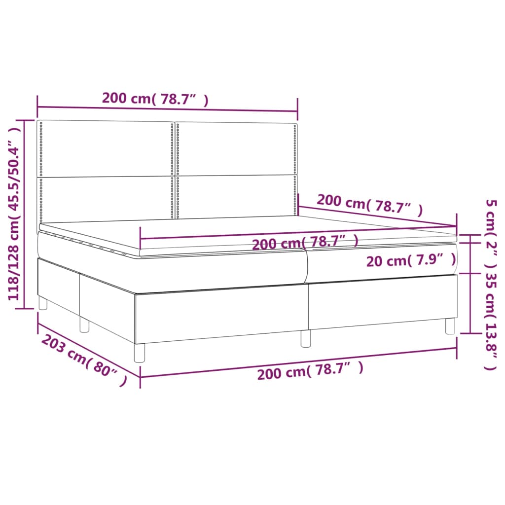 Fehér műbőr rugós ágy matraccal és LED-del 200x200 cm 8