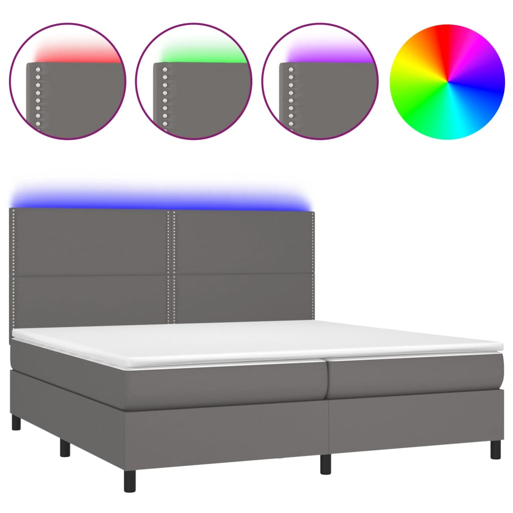 Szürke műbőr rugós ágy matraccal és LED-del 200x200 cm 2