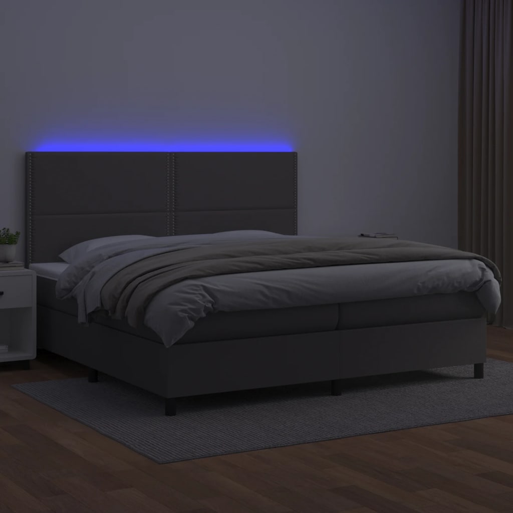 Szürke műbőr rugós ágy matraccal és LED-del 200x200 cm 4