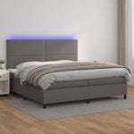 Szürke műbőr rugós ágy matraccal és LED-del 200x200 cm