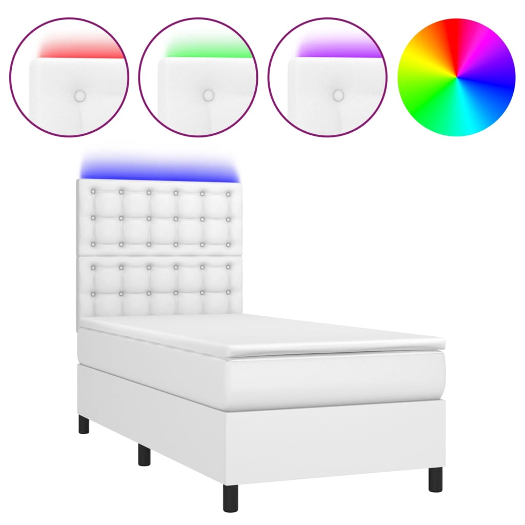Fehér műbőr rugós ágy matraccal és LED-del 90x200 cm 2