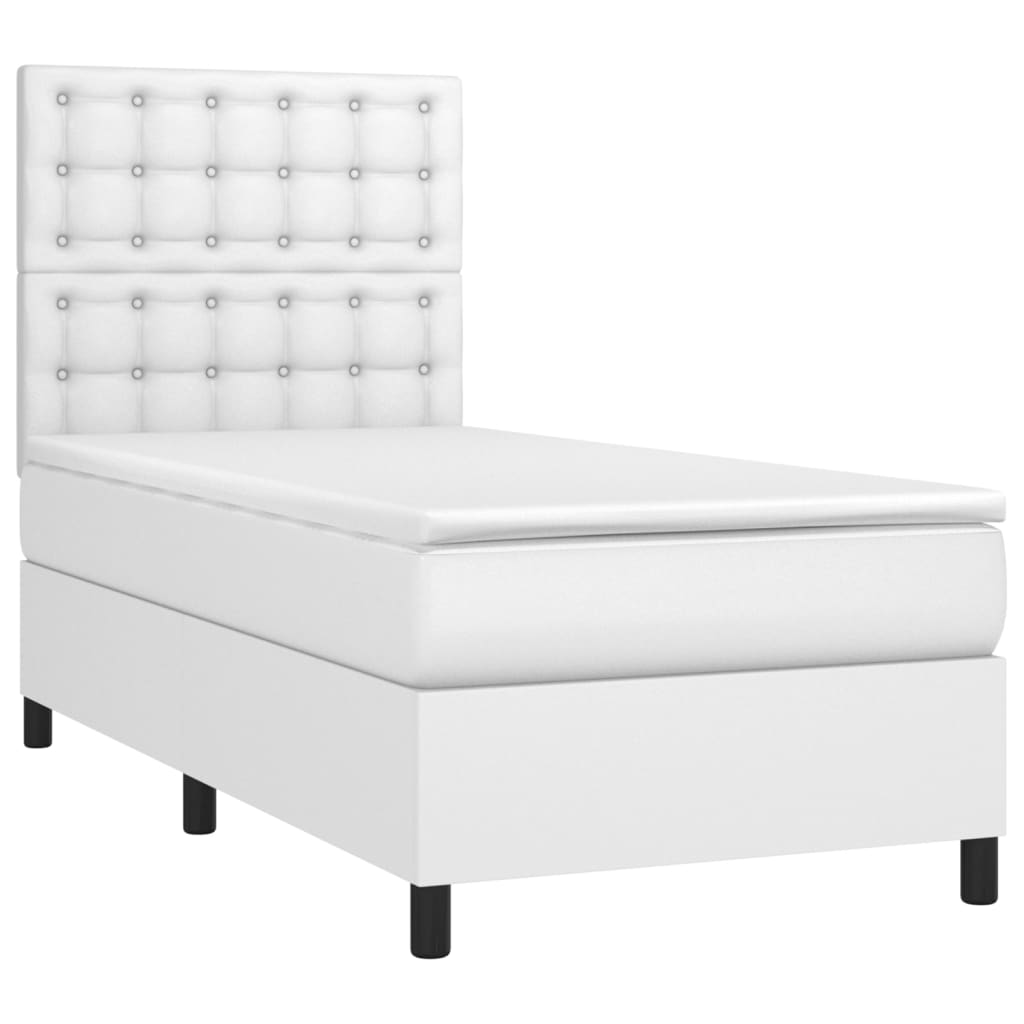 Fehér műbőr rugós ágy matraccal és LED-del 90x200 cm 3