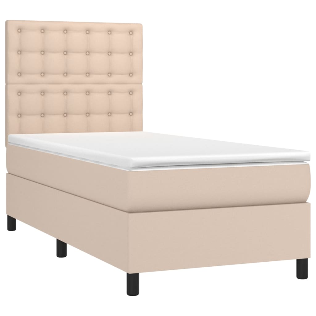 Cappuccino színű műbőr rugós ágy matraccal és LED-del 100x200cm 3