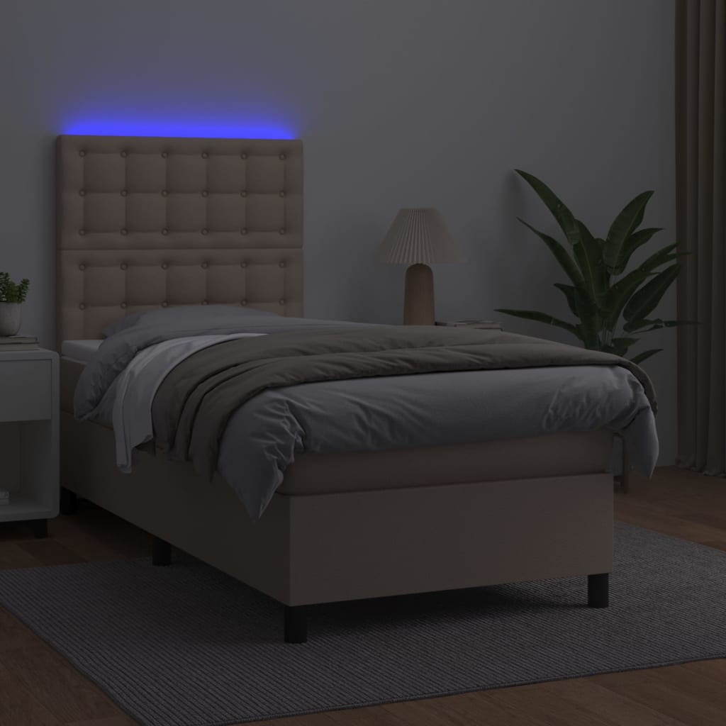 Cappuccino színű műbőr rugós ágy matraccal és LED-del 100x200cm 4