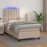 Cappuccino színű műbőr rugós ágy matraccal és LED-del 100x200cm