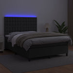 Fekete műbőr rugós ágy matraccal és LED-del 140x200 cm 4