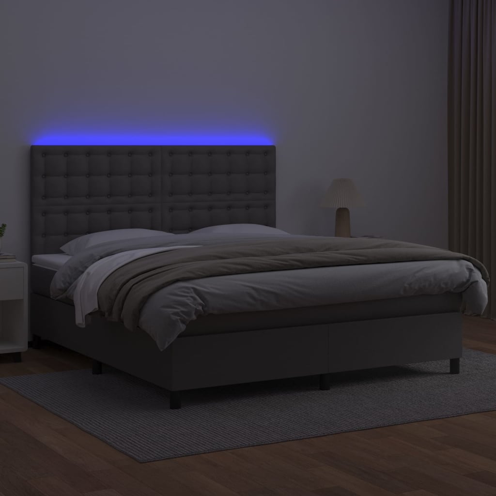 Szürke műbőr rugós ágy matraccal és LED-del 160x200 cm 4