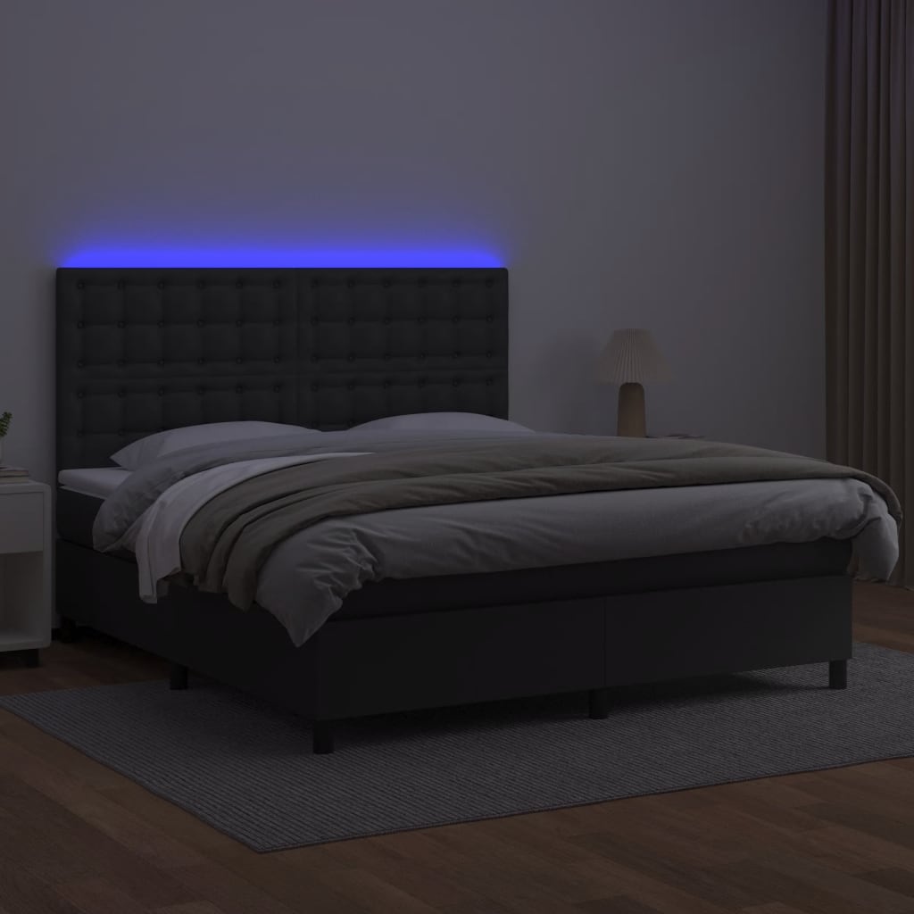 Fehér műbőr rugós ágy matraccal és LED-del 180x200 cm 4