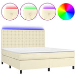 Krémszínű műbőr rugós ágy matraccal és LED-del 180x200 cm 2