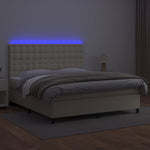 Krémszínű műbőr rugós ágy matraccal és LED-del 180x200 cm 3