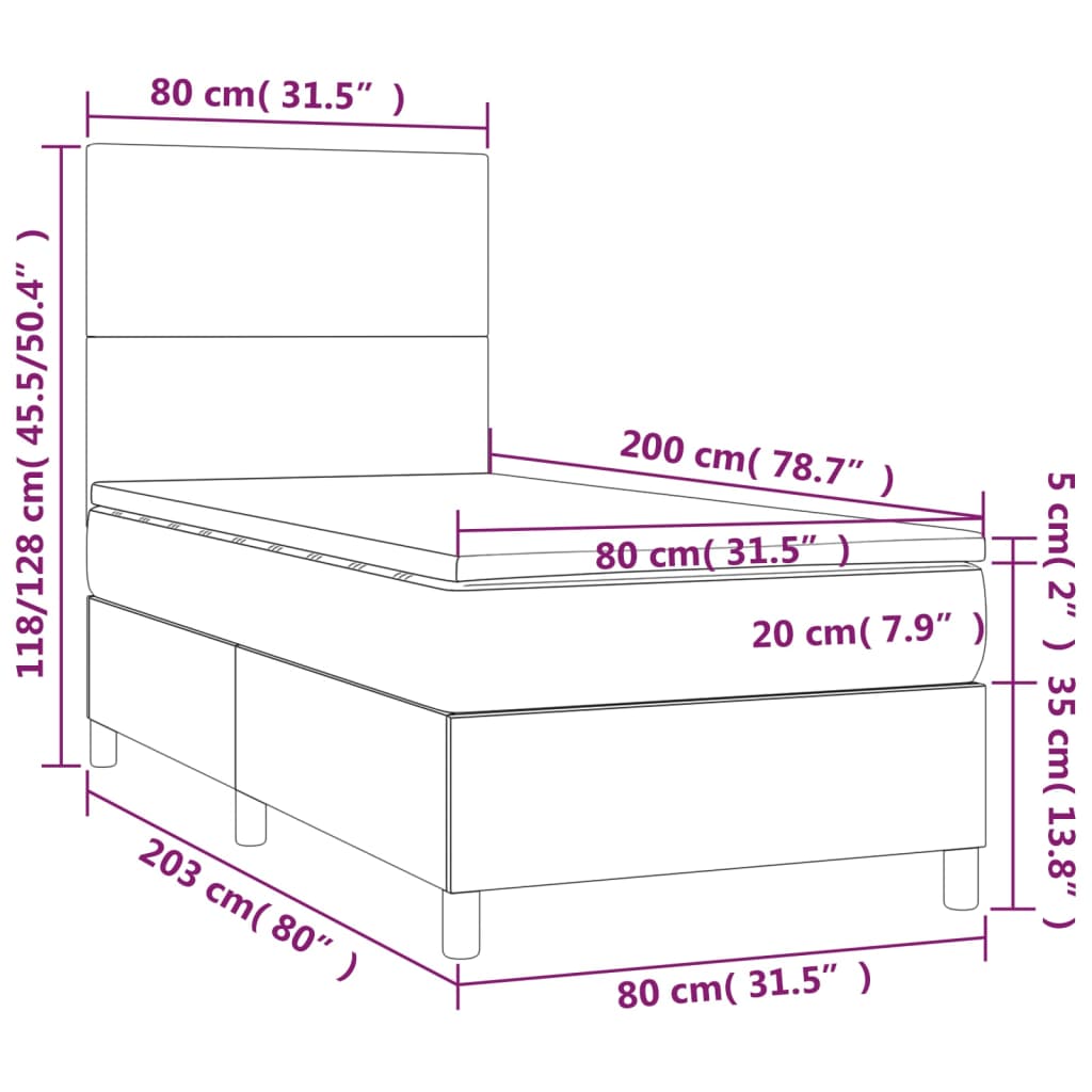 Rózsaszín bársony rugós és LED-es ágy matraccal 80 x 200 cm 8