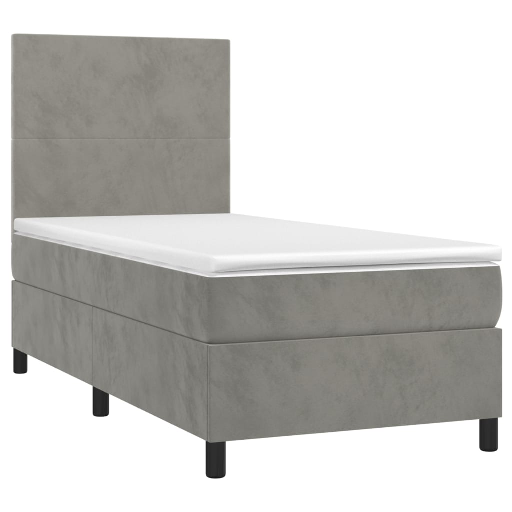 Világosszürke bársony rugós és LED-es ágy matraccal 100x200 cm 3