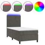 Sötétszürke bársony rugós és LED-es ágy matraccal 100x200 cm 2