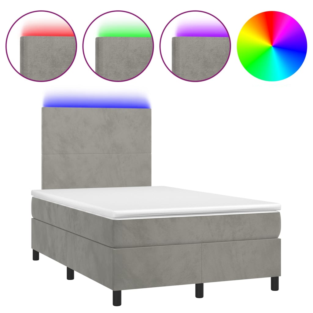 Világosszürke bársony rugós és LED-es ágy matraccal 120x200 cm 2