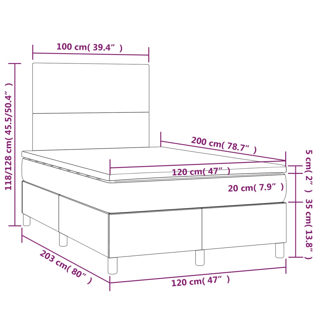 Fekete bársony rugós és LED-es ágy matraccal 120x200 cm 8