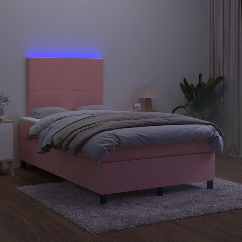 Rózsaszín bársony rugós és LED-es ágy matraccal 120x200 cm 4