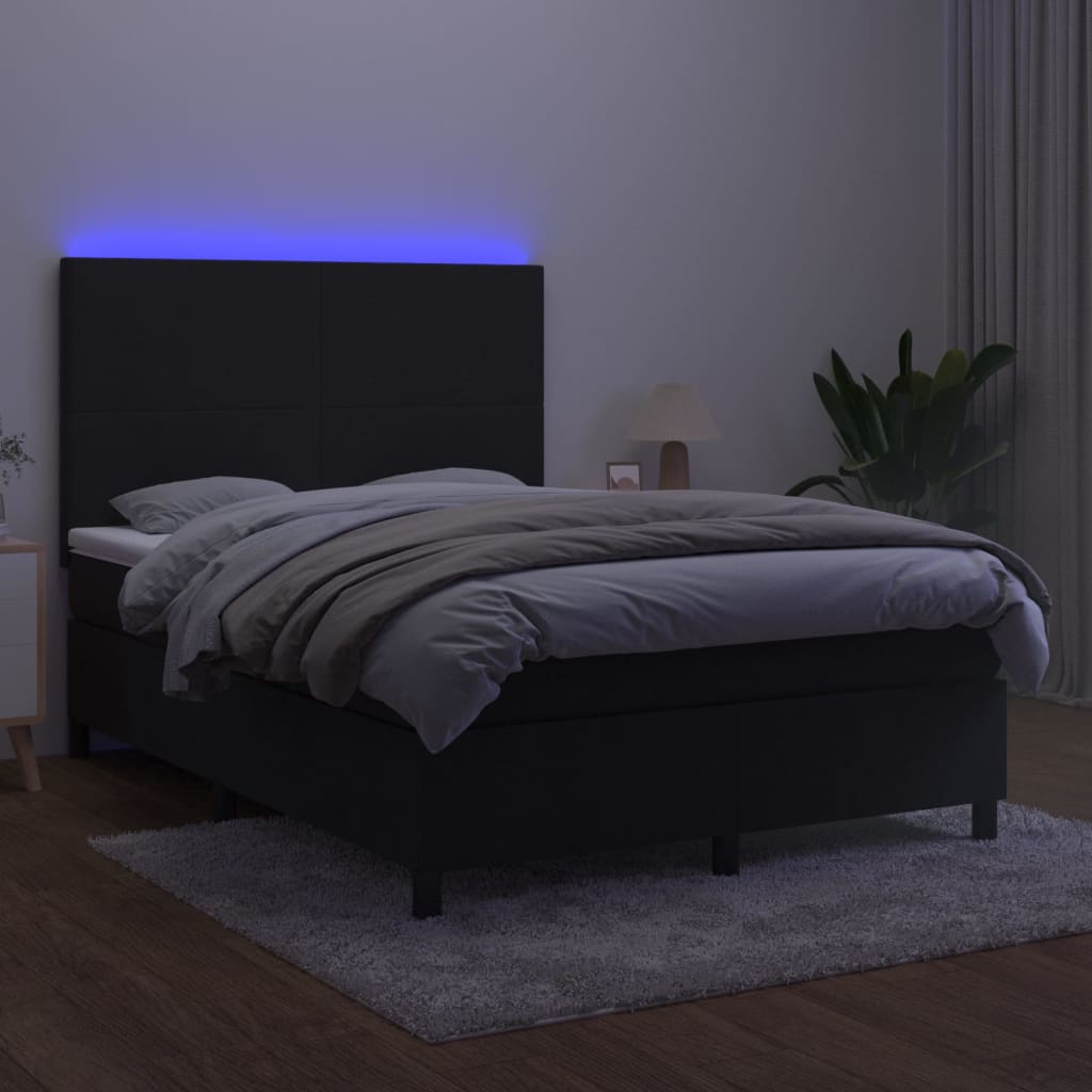 Fekete bársony rugós és LED-es ágy matraccal 140x190 cm 4