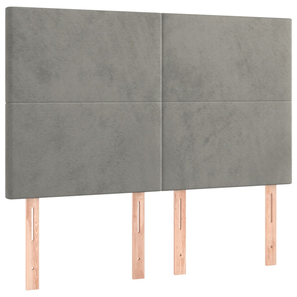 Világosszürke bársony rugós és LED-es ágy matraccal 140x200 cm 7